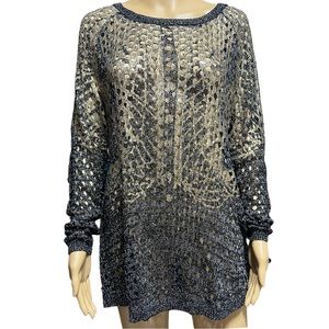 NICOLE SABBATTINI Women's Black Gold Net Long Sleeve Pullover Sweater Medium